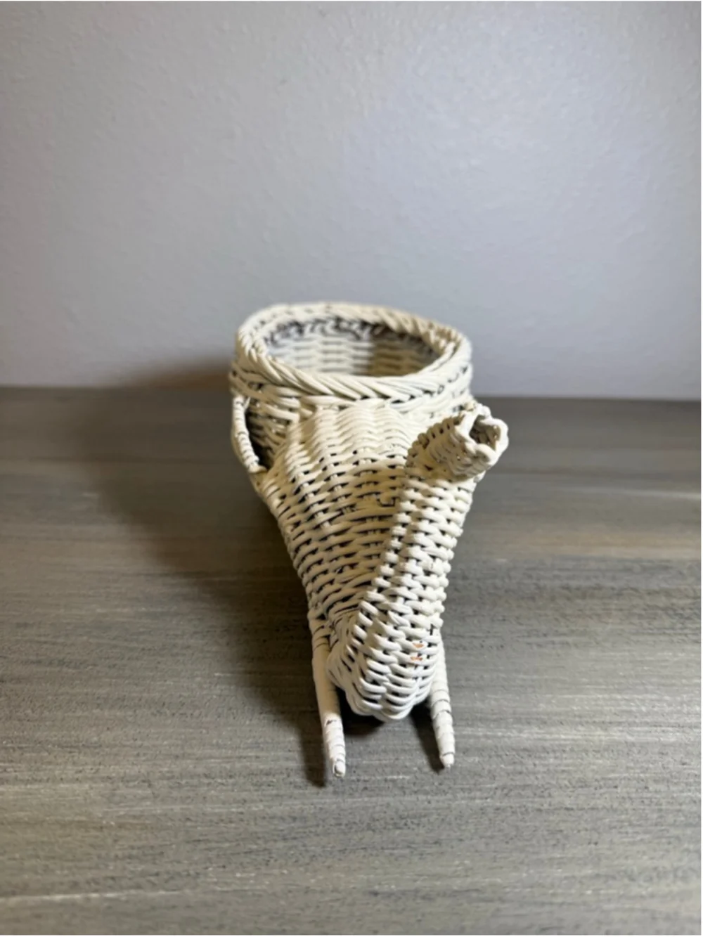 vintage white wicker elephant planter trinket basket Boho MCM
